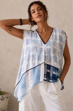 Conditions Apply M Layered Asymmetrical Blouse Blue Abstract Viscose